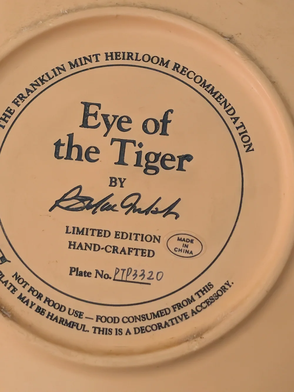 Vtg Franklin Mint Eye of the Tiger 3D Sculptured Collector Plate/Wall Plaque 8.5